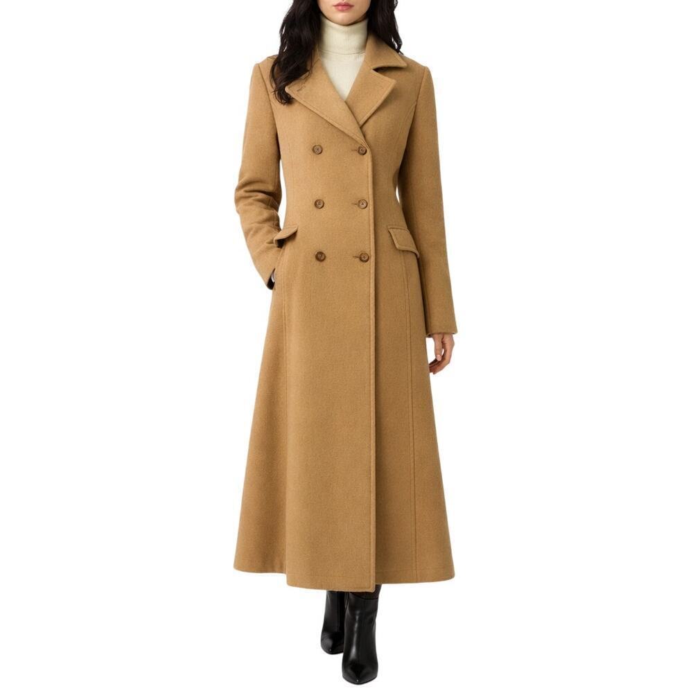 Vintage International Scene Camel Wool Long Double Breasted Maxi Coat Large